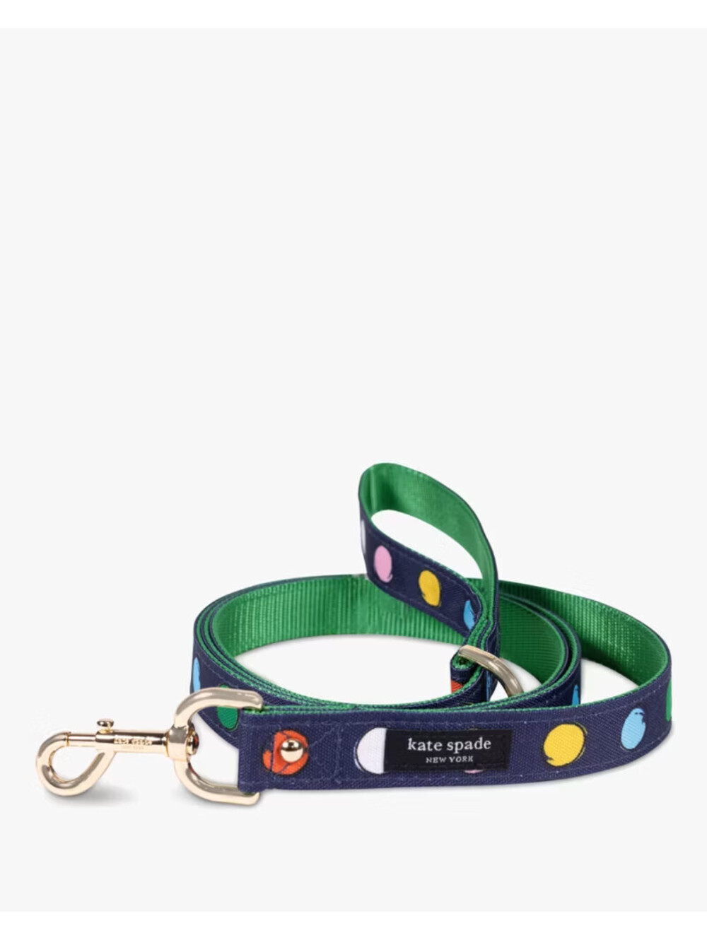 KATE SPADE NY WATERCOLOR DOT NAVY BLUE PET LEASH DOG LEAD GOLD HARDWARE M/L NWT